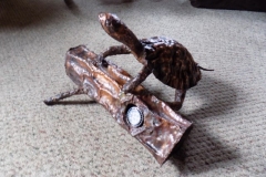 Copper Art Sculpture - Turtle lamp shows bulb.
