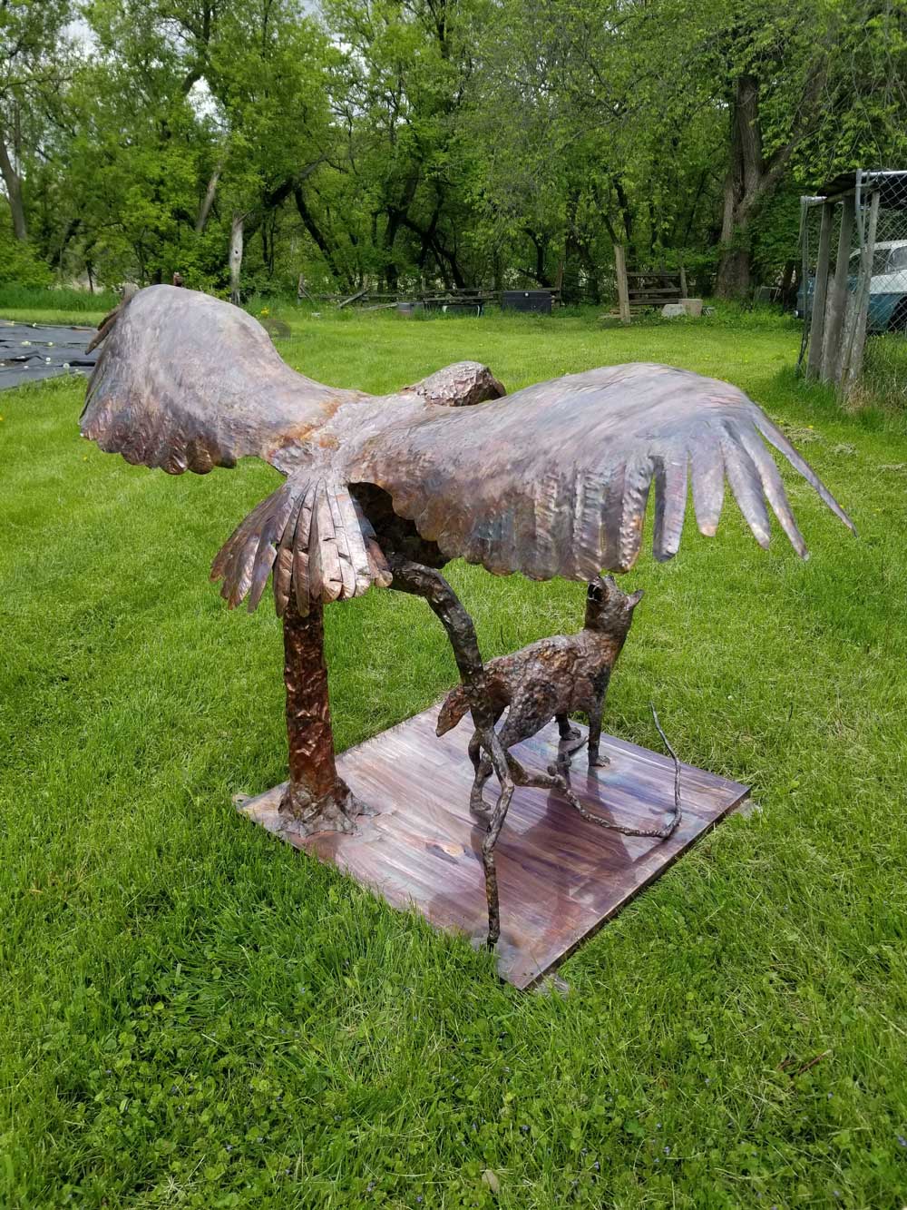 eagle fox copper sculpture 3