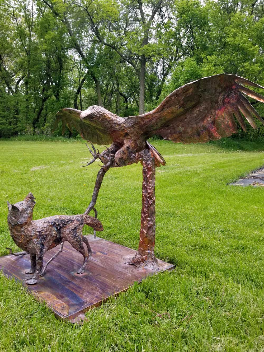 eagle fox copper sculpture 1
