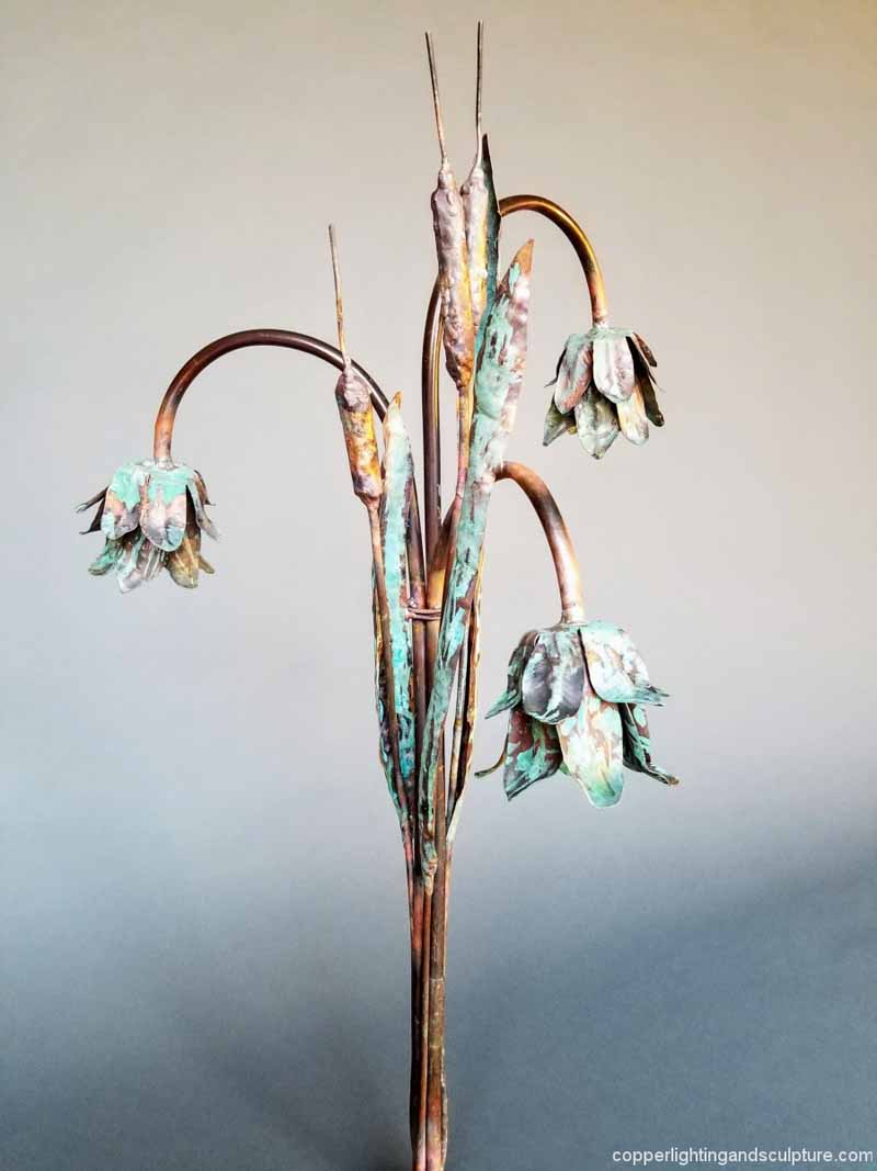 copper accent lighting cattail bouquet
